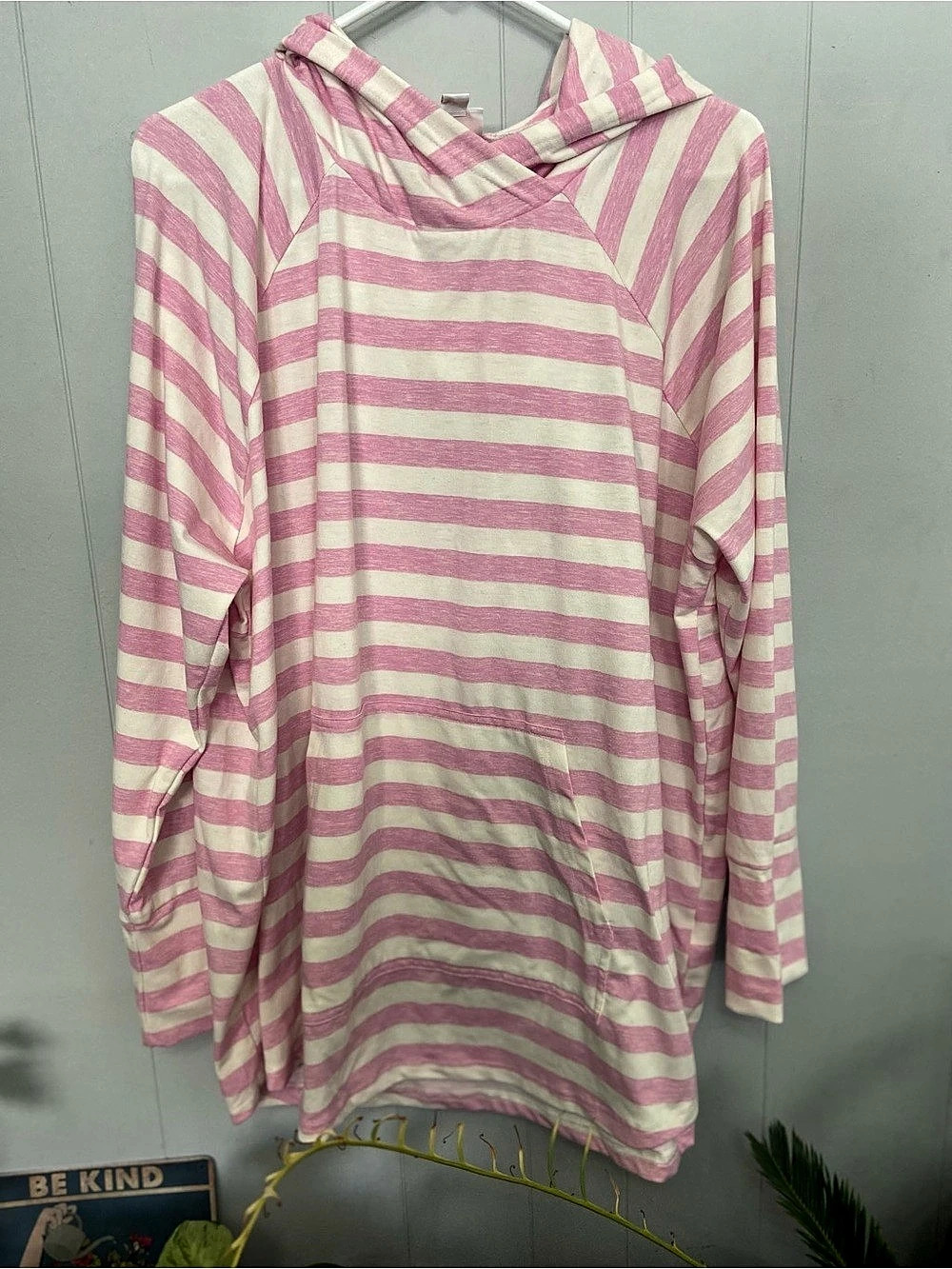 LuLaRoe Amber Hoodie Striped Hooded Tunic Pink & White 3XL